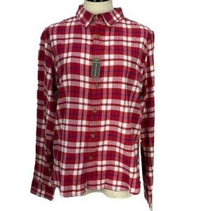 Hudson and Barrow Men's Raspberry Red Plaid‎ Button Down Up Flannel Shirt Large